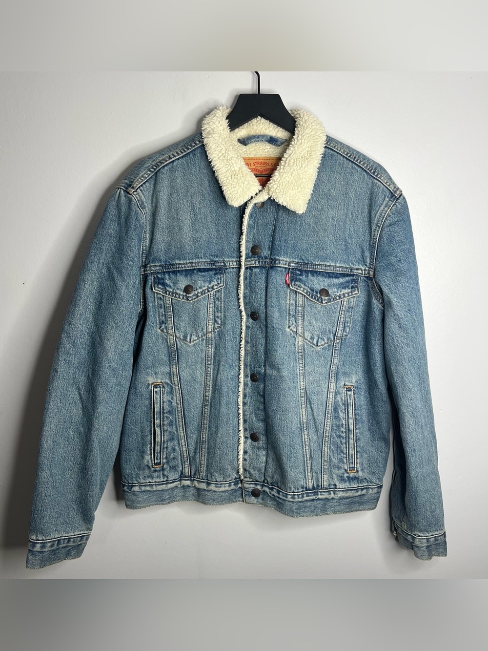 Levis Type 3 Trucker Denim Jean Sherpa Jacket Mens Medium Blue